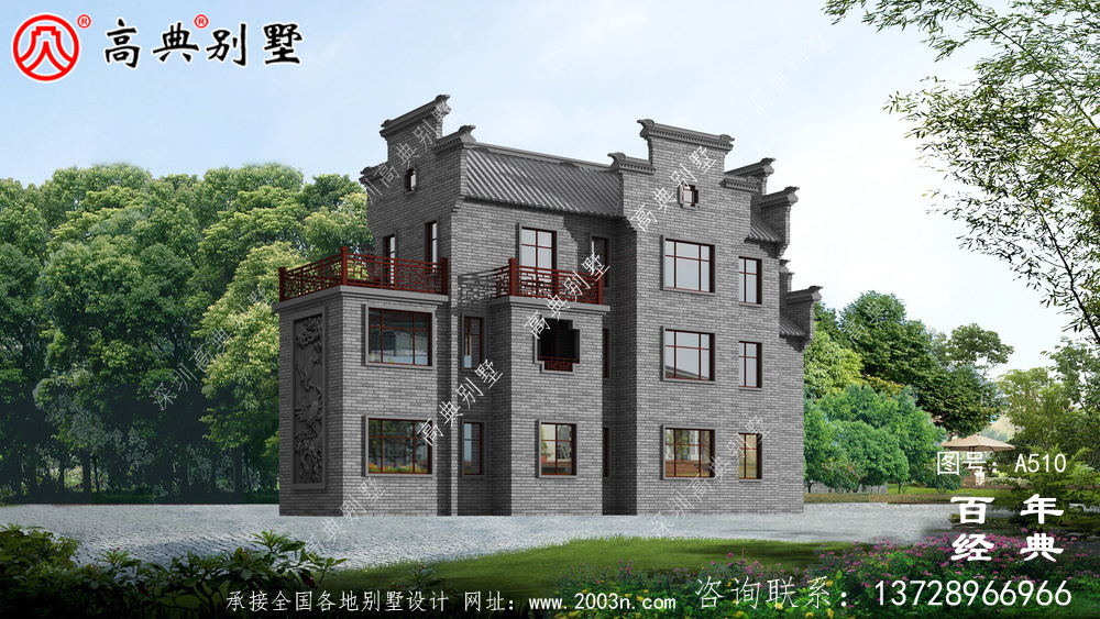 新農村三層徽派式住宅圖紙_別墅設計圖紙,新農村別墅,農村自建房設計