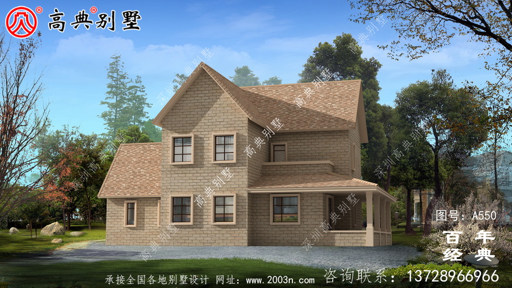 歐式兩層別墅施工圖效果圖_別墅設計圖紙,新農村別墅,農村自建房設計