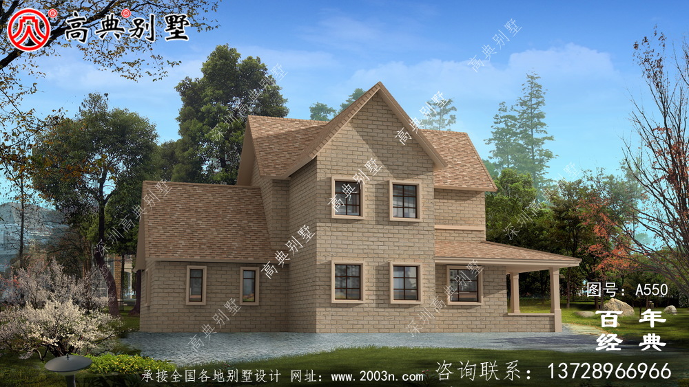 歐式兩層別墅施工圖效果圖_別墅設計圖紙,新農村別墅,農村自建房設計