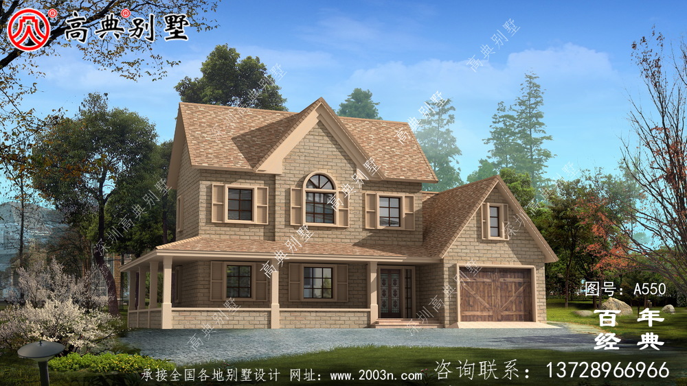 歐式兩層別墅施工圖效果圖_別墅設計圖紙,新農村別墅,農村自建房設計