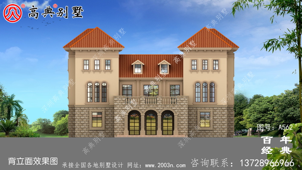 歐式三層新農村住宅設計圖紙_別墅設計圖紙,新農村別墅,農村自建房設計