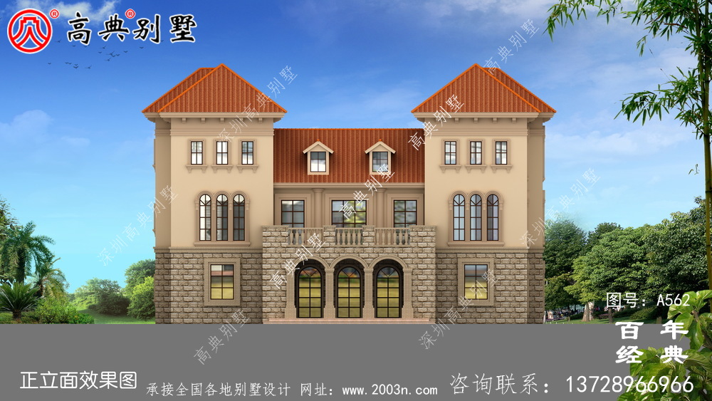 歐式三層新農村住宅設計圖紙_別墅設計圖紙,新農村別墅,農村自建房設計