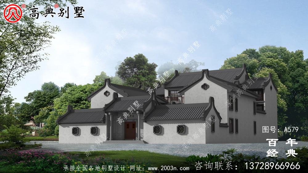 兩層帶院子新農村別墅設計圖紙_別墅設計圖紙,新農村別墅,農村自建房設計