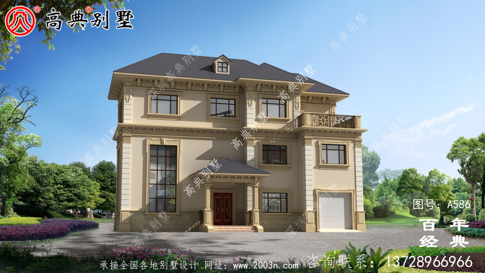 三層歐式別墅效果圖與施工圖_別墅設計圖紙,新農村別墅,農村自建房設計