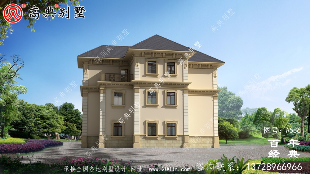 三層歐式別墅效果圖與施工圖_別墅設計圖紙,新農村別墅,農村自建房設計