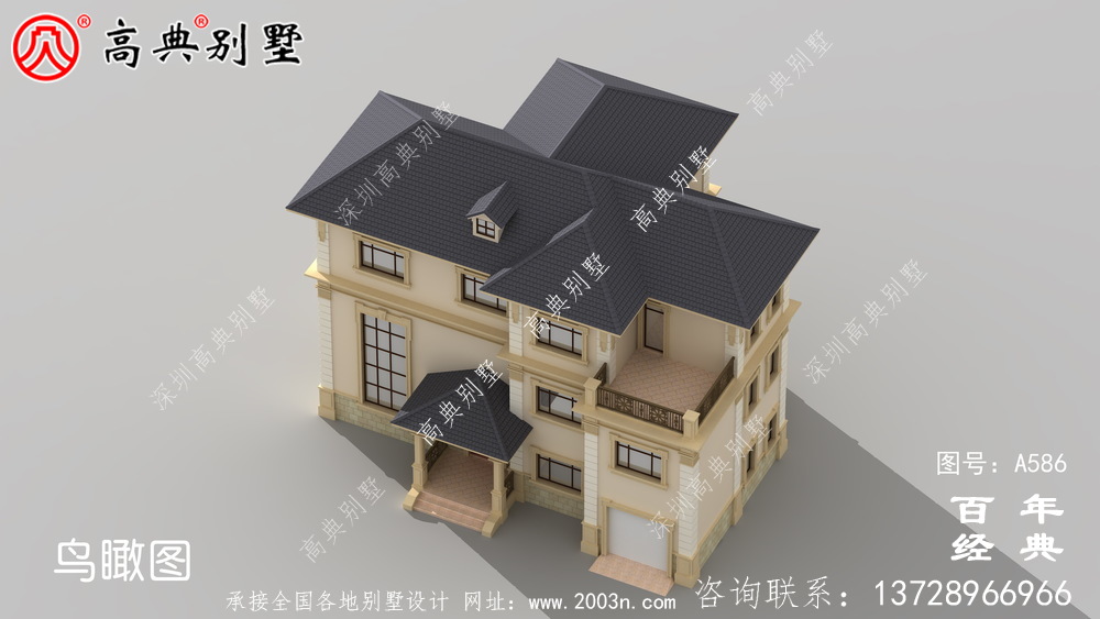 三層歐式別墅效果圖與施工圖_別墅設計圖紙,新農村別墅,農村自建房設計
