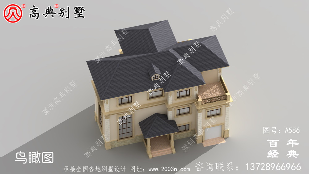 三層歐式別墅效果圖與施工圖_別墅設計圖紙,新農村別墅,農村自建房設計