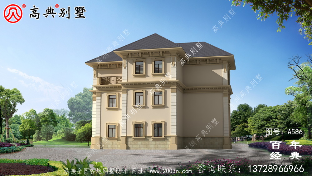 三層歐式別墅效果圖與施工圖_別墅設計圖紙,新農村別墅,農村自建房設計