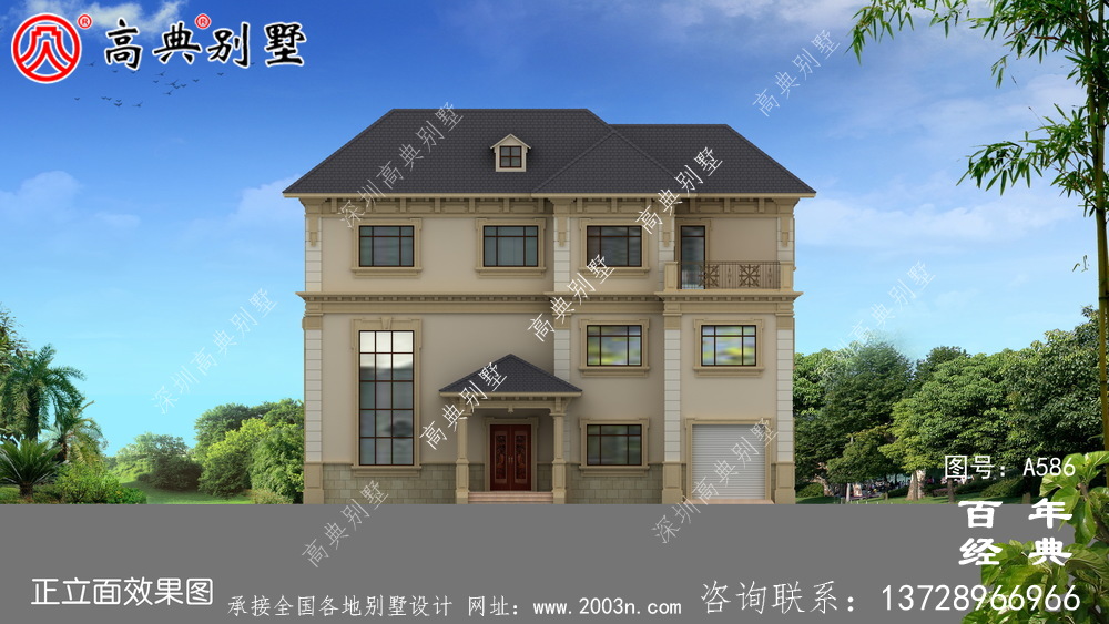 三層歐式別墅效果圖與施工圖_別墅設計圖紙,新農村別墅,農村自建房設計