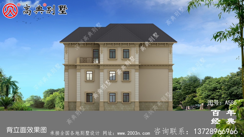 三層歐式別墅效果圖與施工圖_別墅設計圖紙,新農村別墅,農村自建房設計