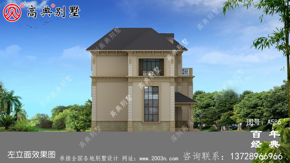三層歐式別墅效果圖與施工圖_別墅設計圖紙,新農村別墅,農村自建房設計