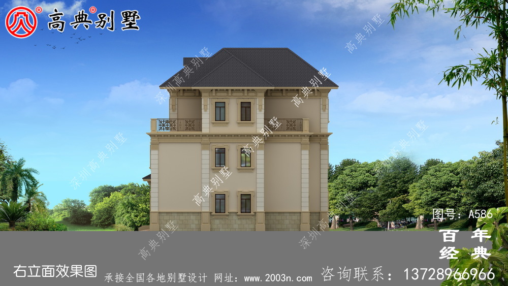 三層歐式別墅效果圖與施工圖_別墅設計圖紙,新農村別墅,農村自建房設計