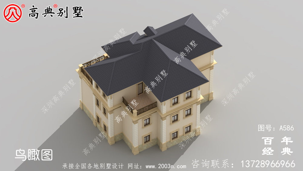 三層歐式別墅效果圖與施工圖_別墅設計圖紙,新農村別墅,農村自建房設計