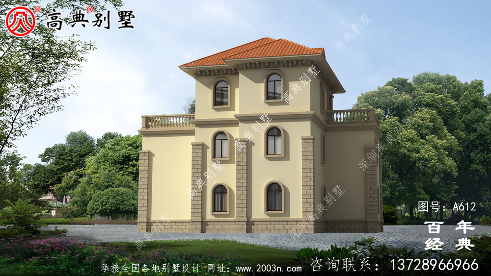 漂亮三層帶露臺別墅_別墅設計圖紙,新農村別墅,農村自建房設計
