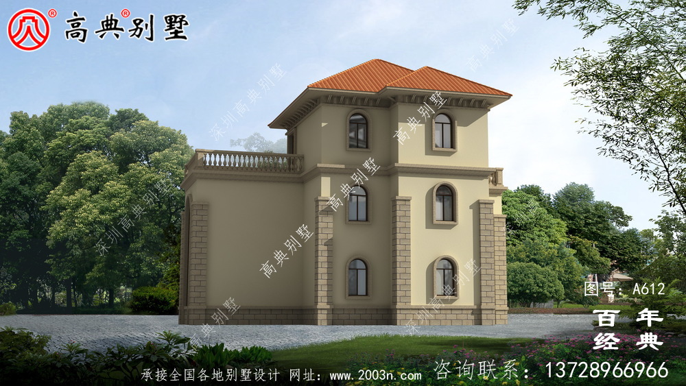 漂亮三層帶露臺別墅_別墅設計圖紙,新農村別墅,農村自建房設計