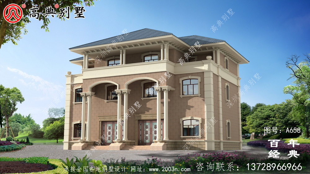 三層歐式雙拼帶露臺鄉村小別墅設計_別墅設計圖紙,新農村別墅,農村自建房設計