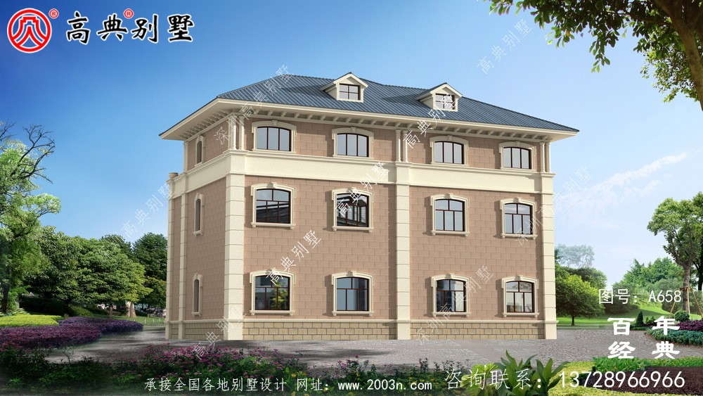 三層歐式雙拼帶露臺鄉村小別墅設計_別墅設計圖紙,新農村別墅,農村自建房設計
