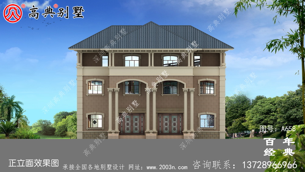 三層歐式雙拼帶露臺鄉村小別墅設計_別墅設計圖紙,新農村別墅,農村自建房設計