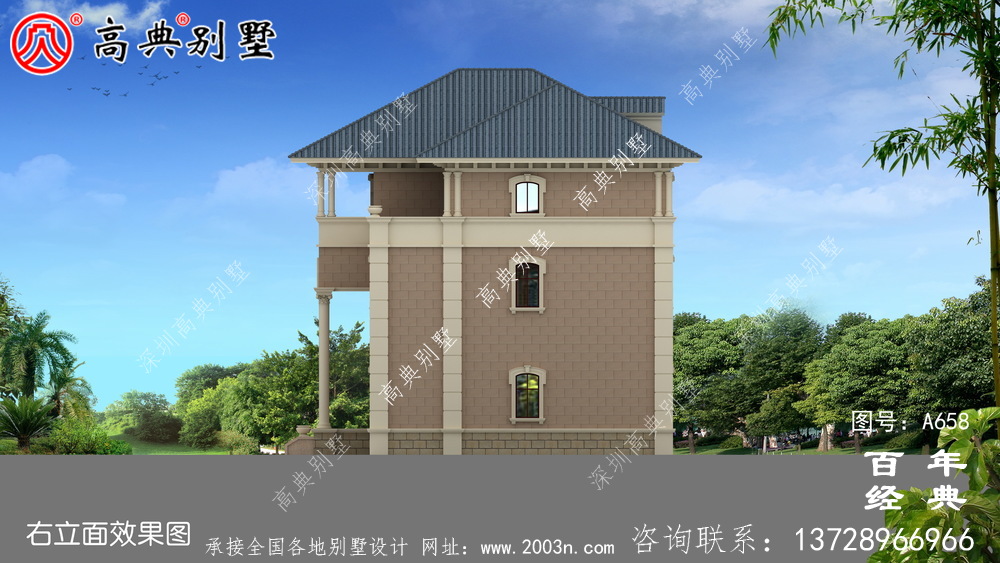 三層歐式雙拼帶露臺鄉村小別墅設計_別墅設計圖紙,新農村別墅,農村自建房設計