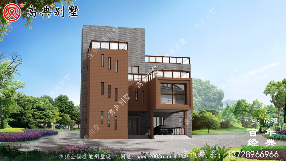 現代四層陽臺別墅圖紙與效果圖_四層住宅設計圖