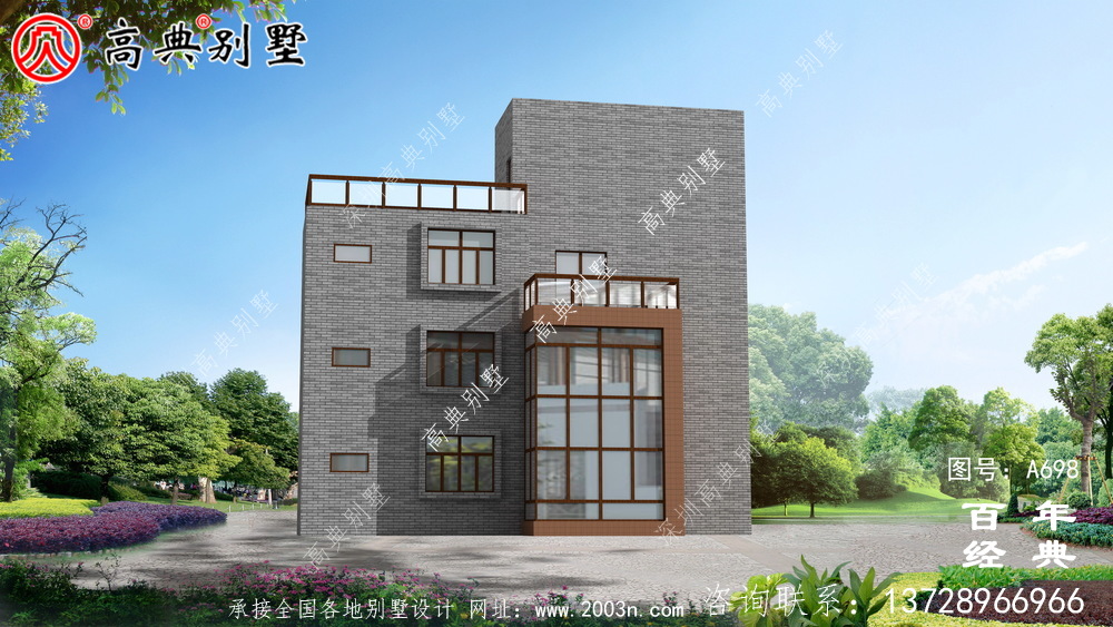 現代四層陽臺別墅圖紙與效果圖_四層住宅設計圖
