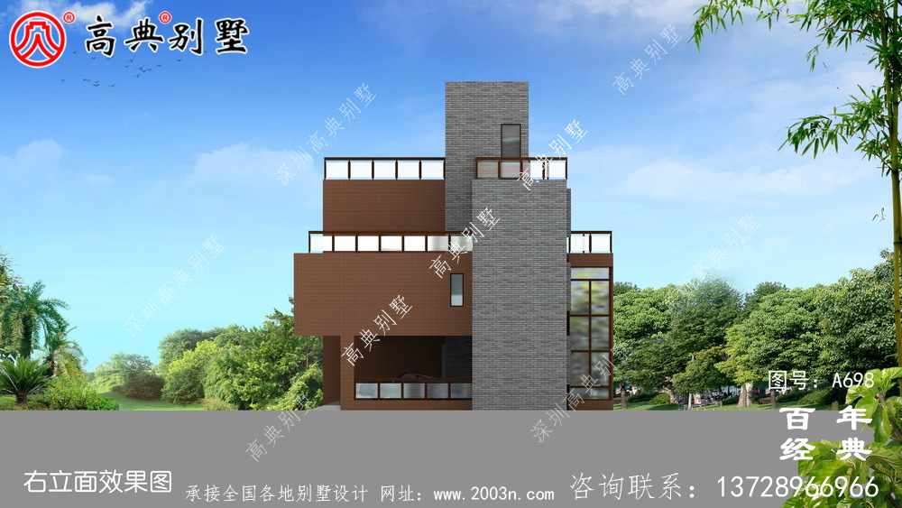 現代四層陽臺別墅圖紙與效果圖_四層住宅設計圖