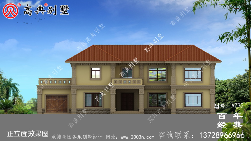 歐式二層帶陽臺車庫別墅設計效果圖_歐式二層別墅設計圖