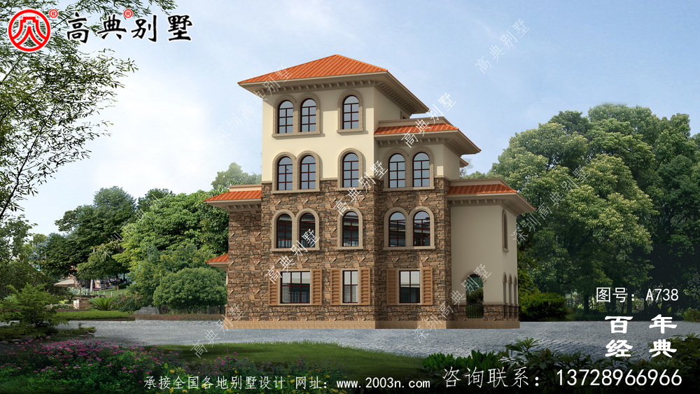 歐式四層帶車庫別墅設計圖紙及設計效果圖_鄉村四層別墅設計