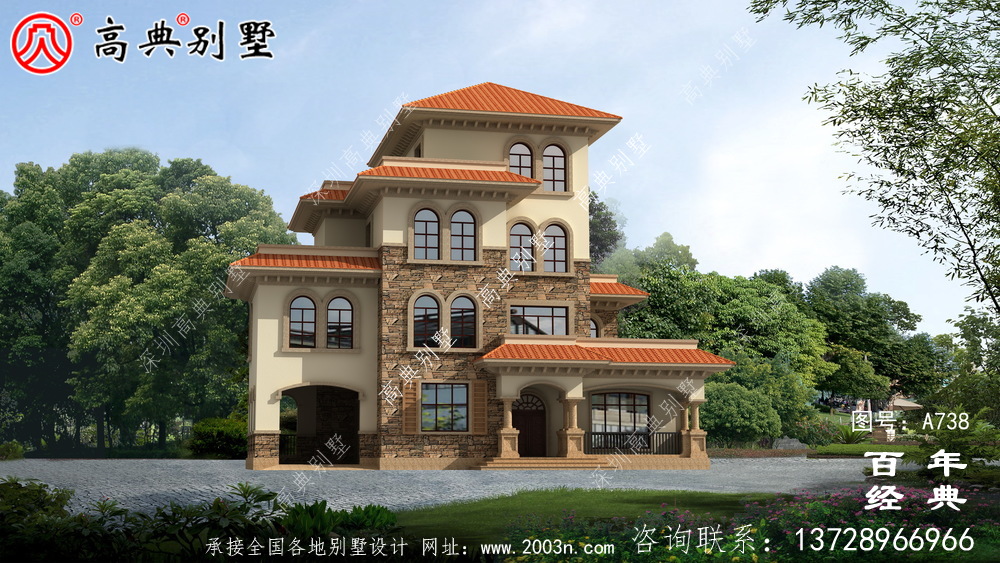 歐式四層帶車庫別墅設計圖紙及設計效果圖_鄉村四層別墅設計