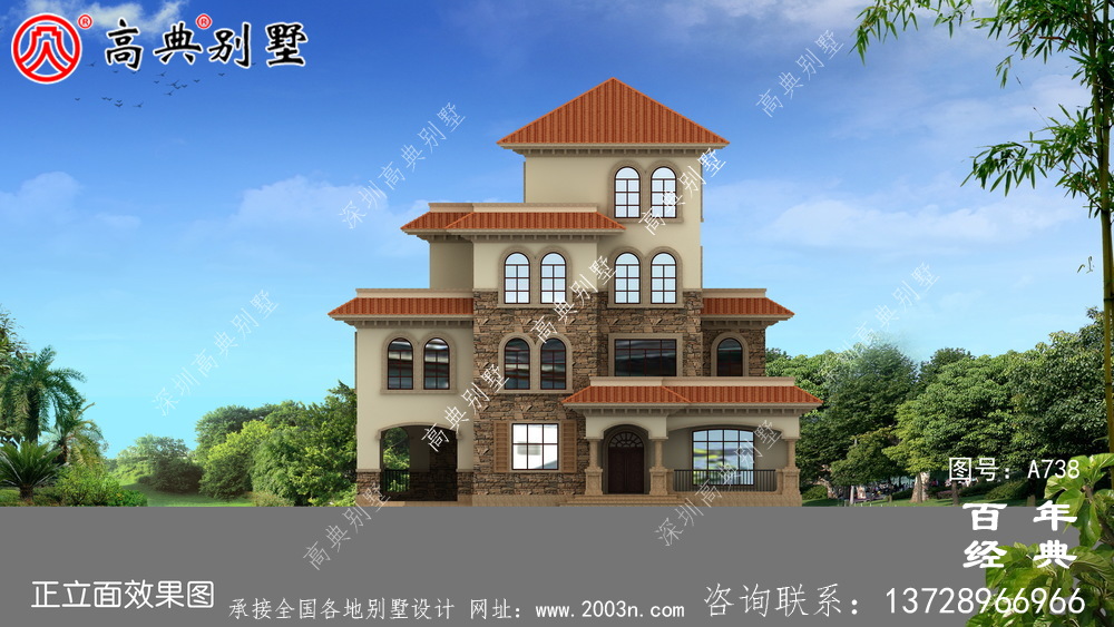 歐式四層帶車庫別墅設計圖紙及設計效果圖_鄉村四層別墅設計