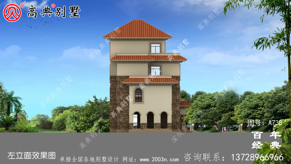歐式四層帶車庫別墅設計圖紙及設計效果圖_鄉村四層別墅設計