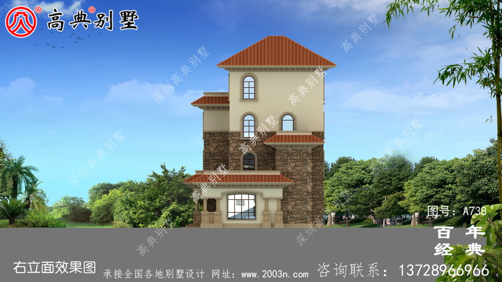 歐式四層帶車庫別墅設計圖紙及設計效果圖_鄉村四層別墅設計