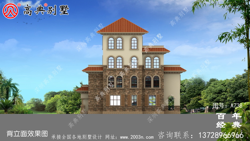 歐式四層帶車庫別墅設計圖紙及設計效果圖_鄉村四層別墅設計