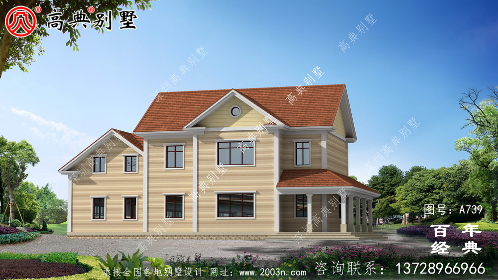 美式二層別墅設計施工圖與效果圖_二層住宅設計圖