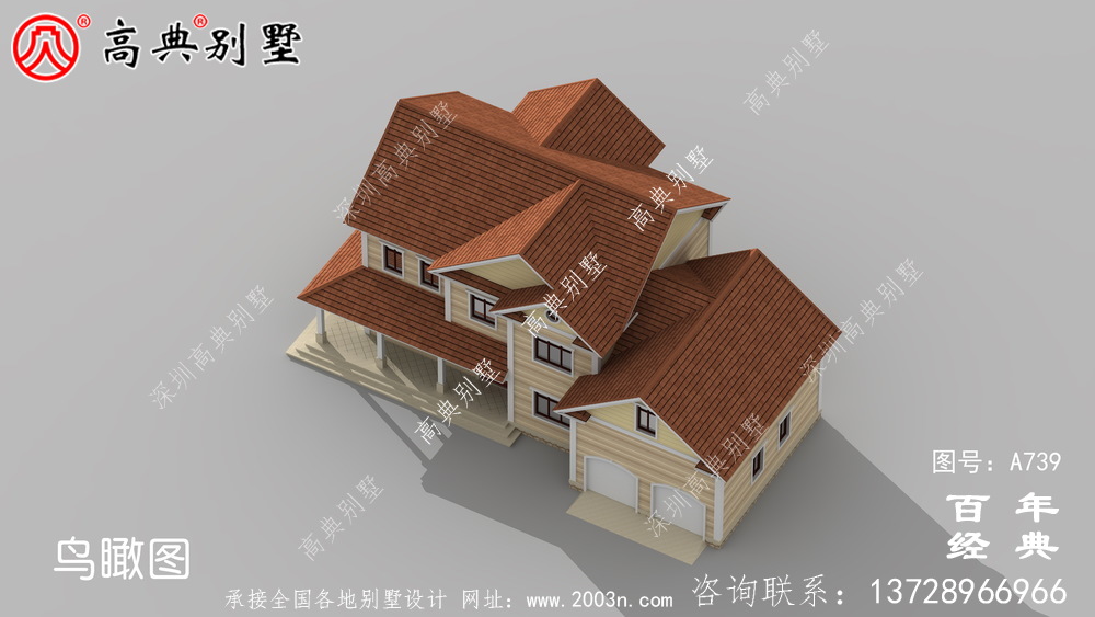 美式二層別墅設計施工圖與效果圖_二層住宅設計圖