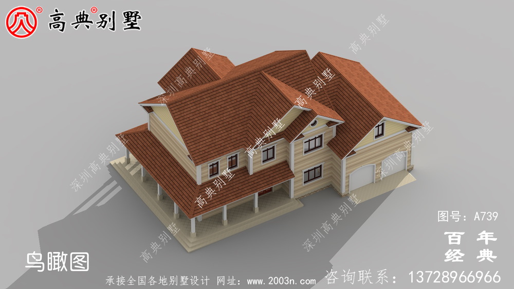美式二層別墅設計施工圖與效果圖_二層住宅設計圖
