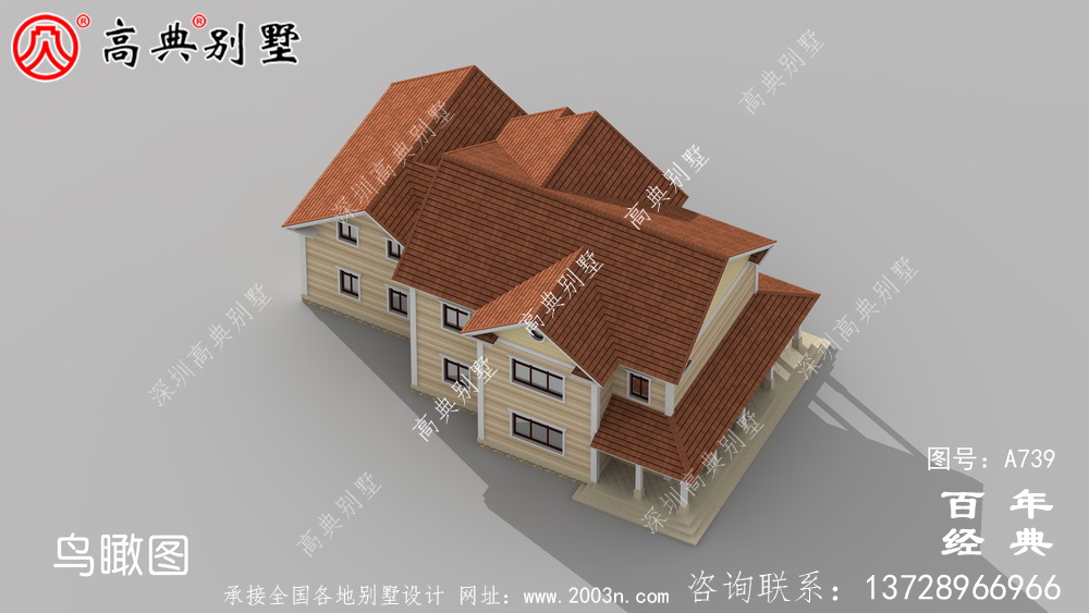 美式二層別墅設計施工圖與效果圖_二層住宅設計圖