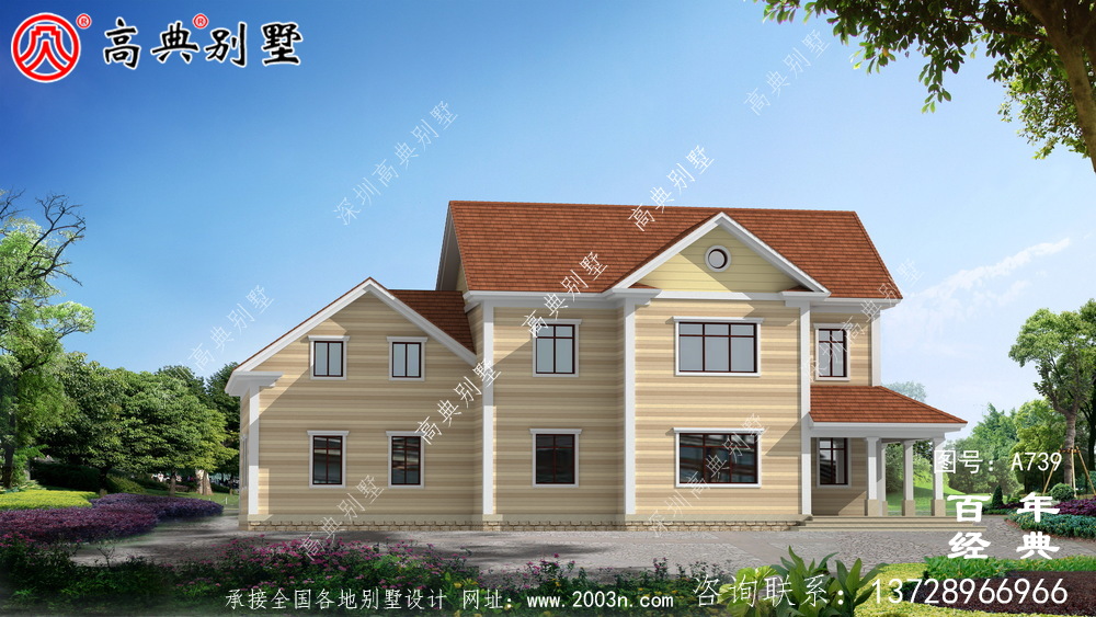 美式二層別墅設計施工圖與效果圖_二層住宅設計圖