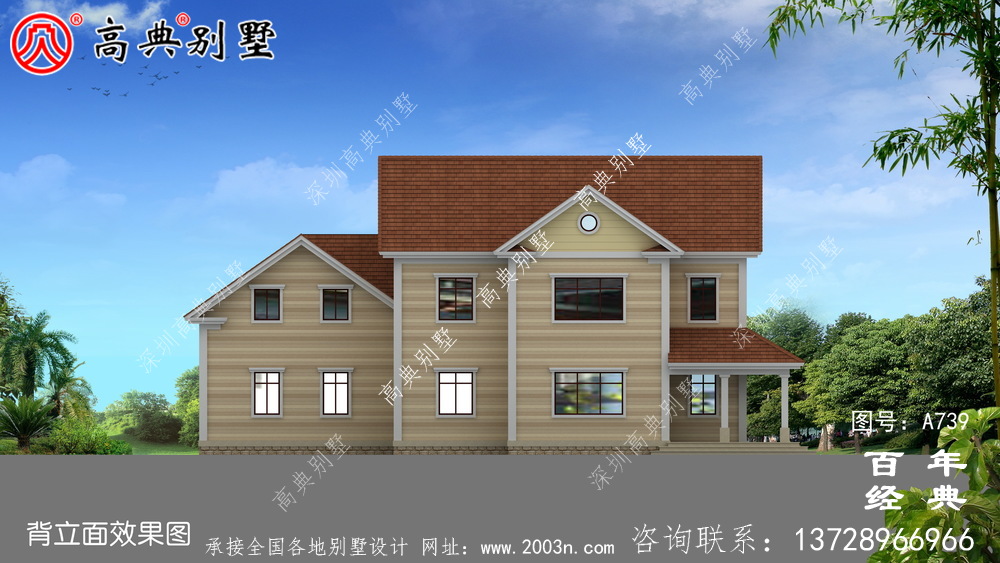 美式二層別墅設計施工圖與效果圖_二層住宅設計圖