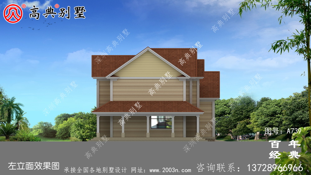 美式二層別墅設計施工圖與效果圖_二層住宅設計圖