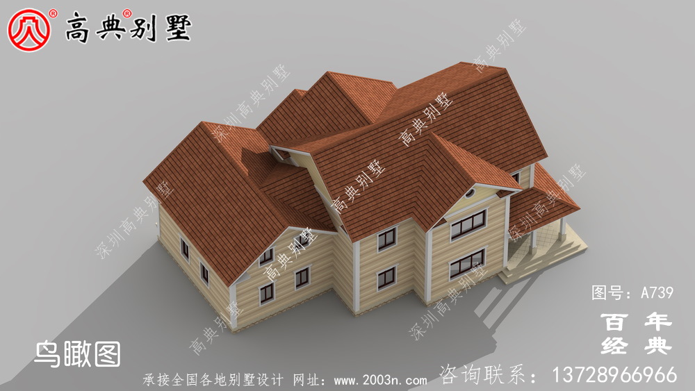 美式二層別墅設計施工圖與效果圖_二層住宅設計圖