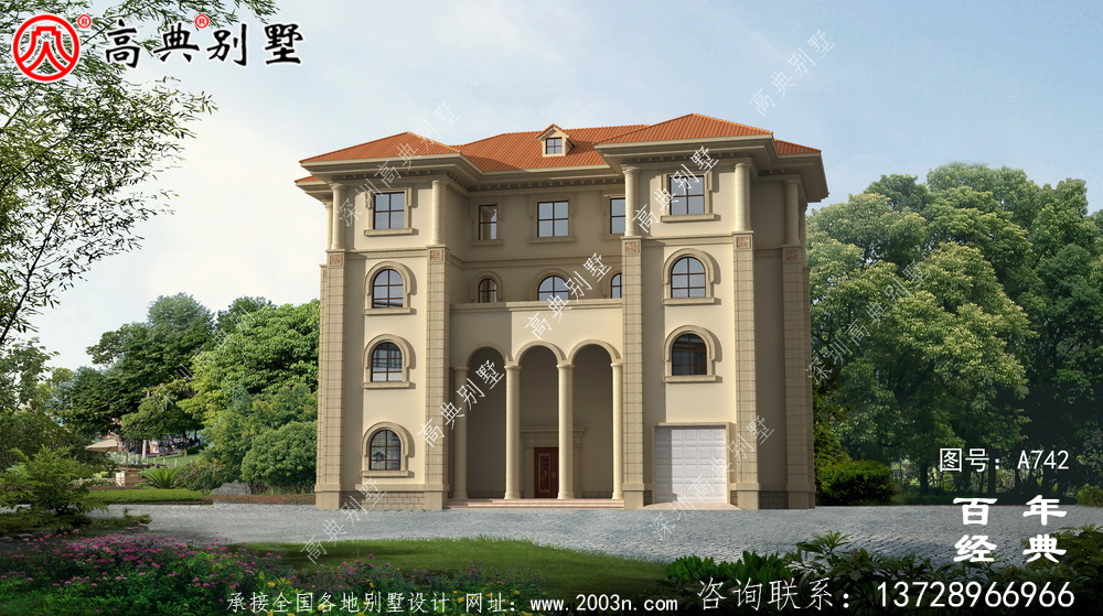 四層豪華歐式別墅外觀效果圖及施工圖_四層別墅設計圖紙