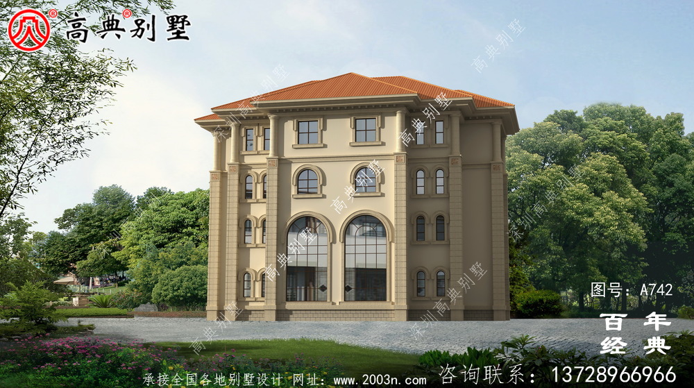 四層豪華歐式別墅外觀效果圖及施工圖_四層別墅設計圖紙
