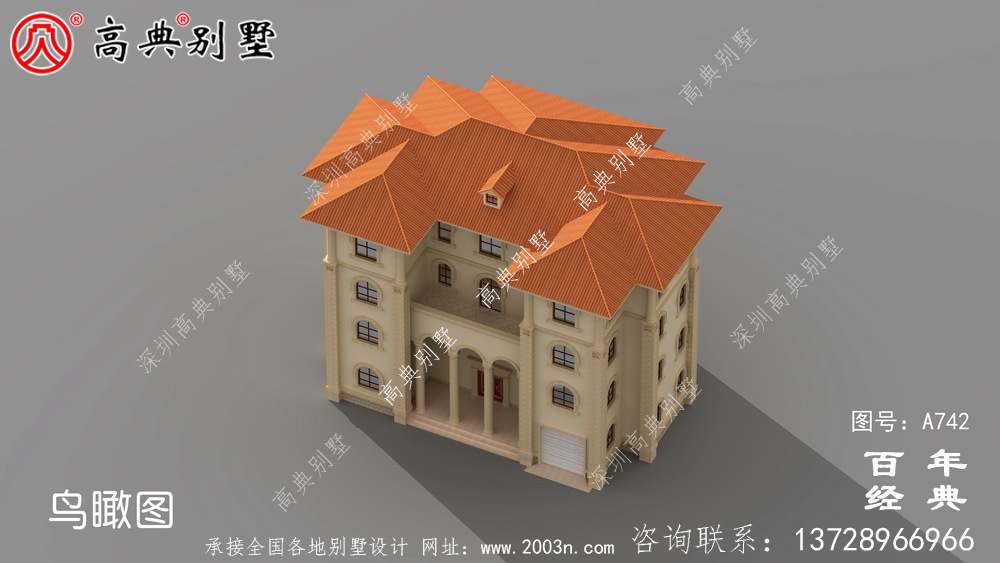 四層豪華歐式別墅外觀效果圖及施工圖_四層別墅設計圖紙