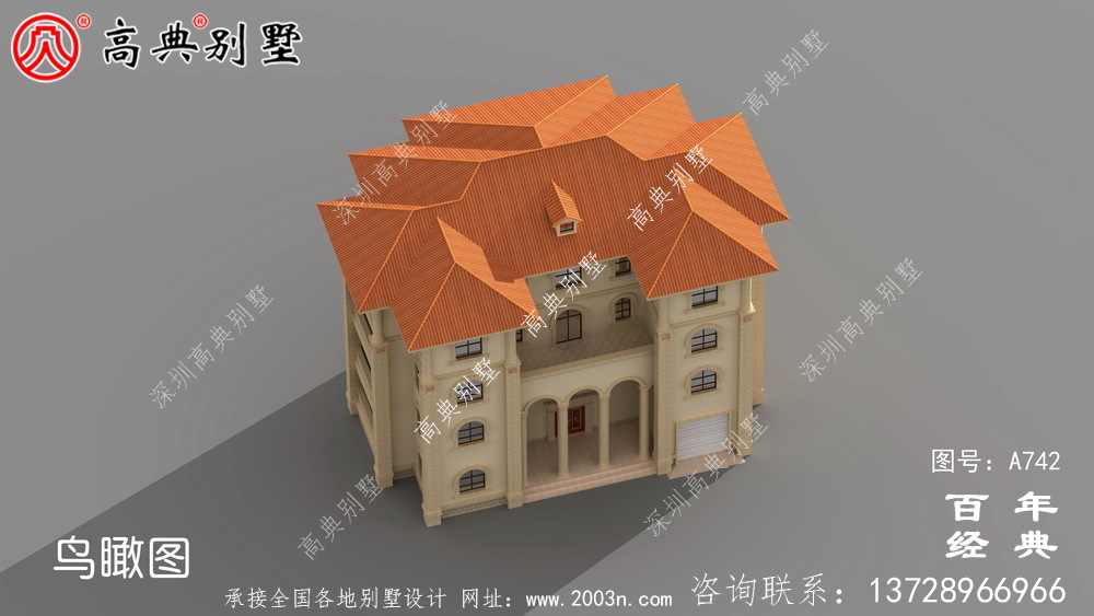 四層豪華歐式別墅外觀效果圖及施工圖_四層別墅設計圖紙