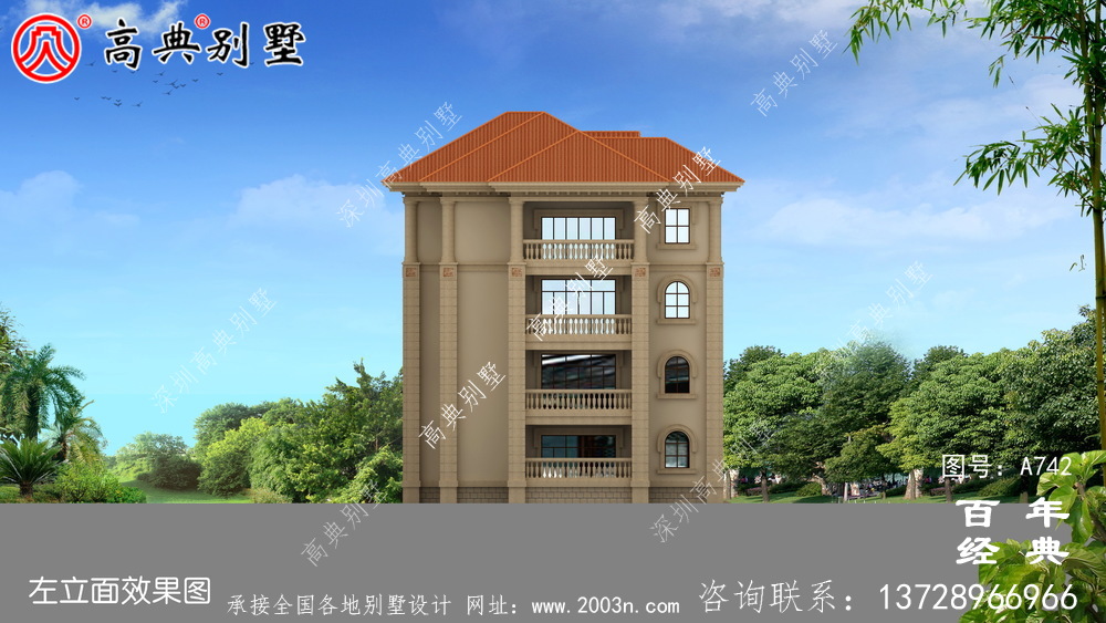 四層豪華歐式別墅外觀效果圖及施工圖_四層別墅設計圖紙