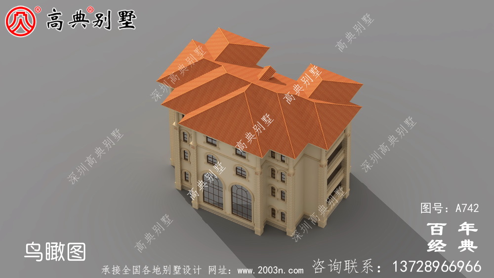 四層豪華歐式別墅外觀效果圖及施工圖_四層別墅設計圖紙