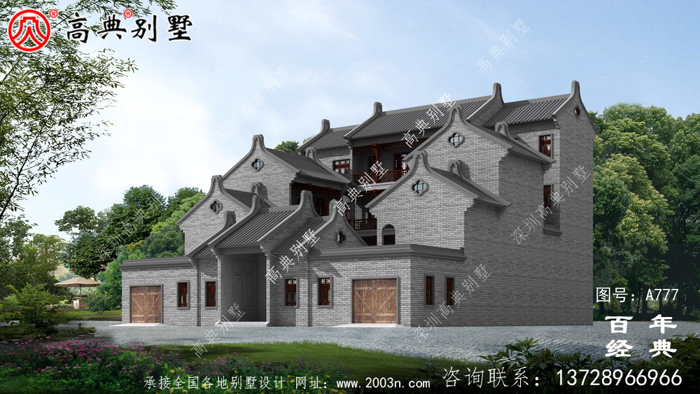中式仿古豪華四層別墅外觀設計圖紙_農(nóng)村四層別墅設計效果圖