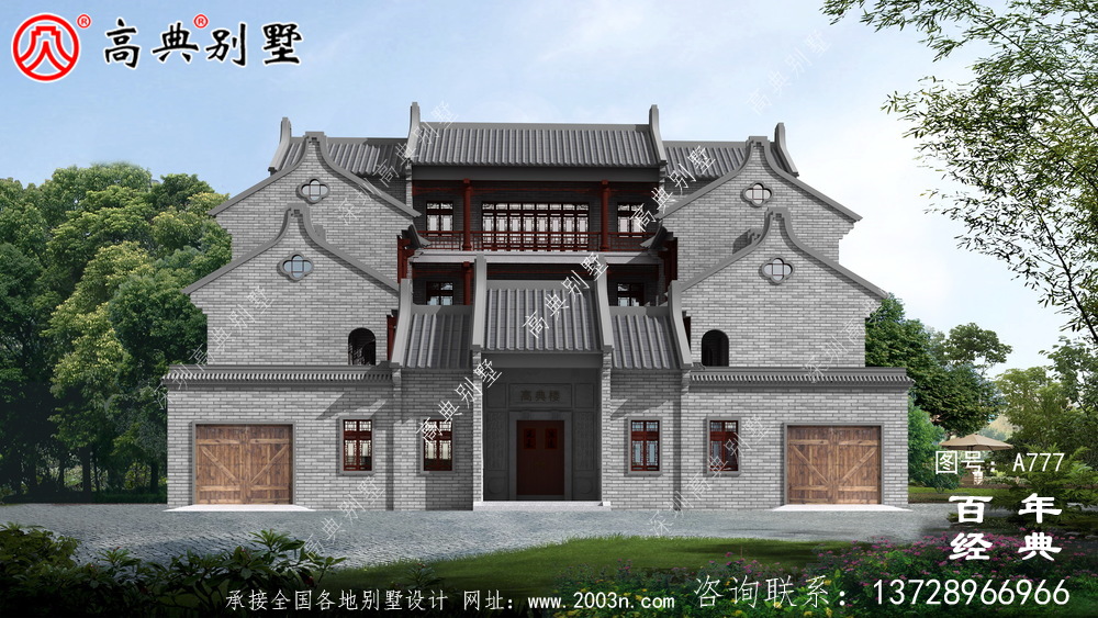 中式仿古豪華四層別墅外觀設計圖紙_農(nóng)村四層別墅設計效果圖