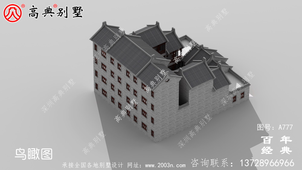 中式仿古豪華四層別墅外觀設計圖紙_農(nóng)村四層別墅設計效果圖